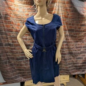 Navy belted dress with zipper and pockets!